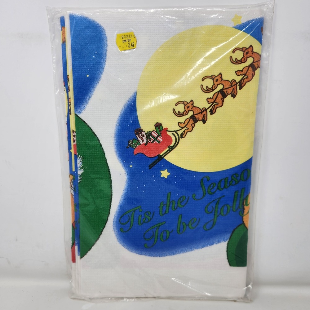 Vintage CA Reed Christmas Table Cover Santa Sleigh 52x96 Paper Tablecloth NIP